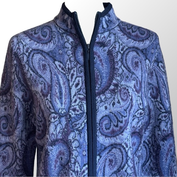 Pendleton Cardigan Women’s‎ Size MP Purple Paisley Merino Wool Full Zip - Picture 2 of 11